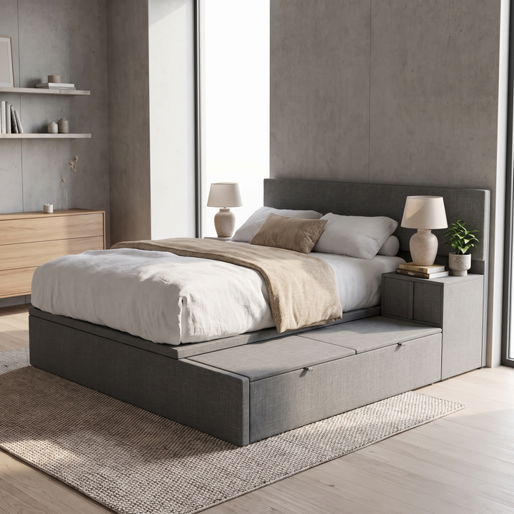Devonne Platform Storage Grey Fabric Bed Frame (Water Repellent)