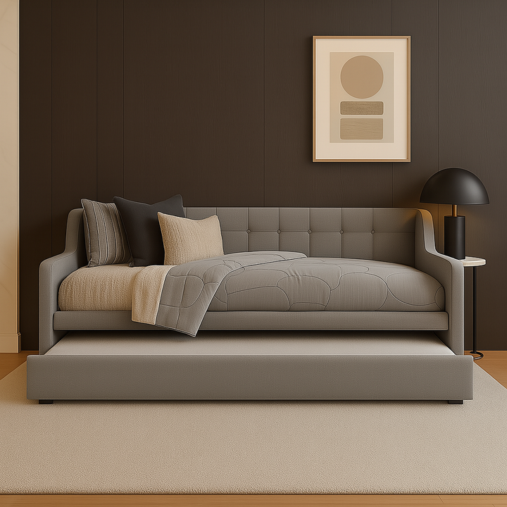 Merryle 3 in 1 Light Grey Fabric Daybed Pull Out Bed Frame (Water Repellent)