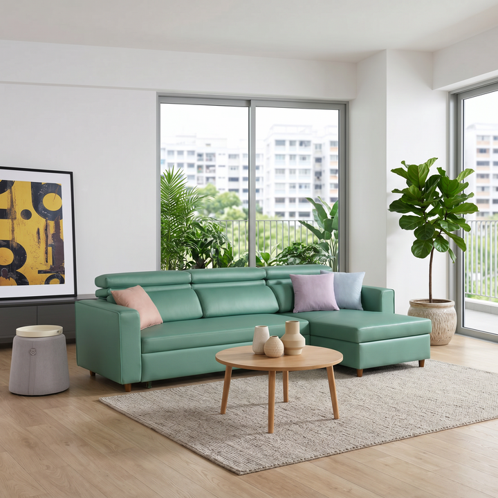 Jomira L-Shaped Faux Leather Storage Sofa Bed