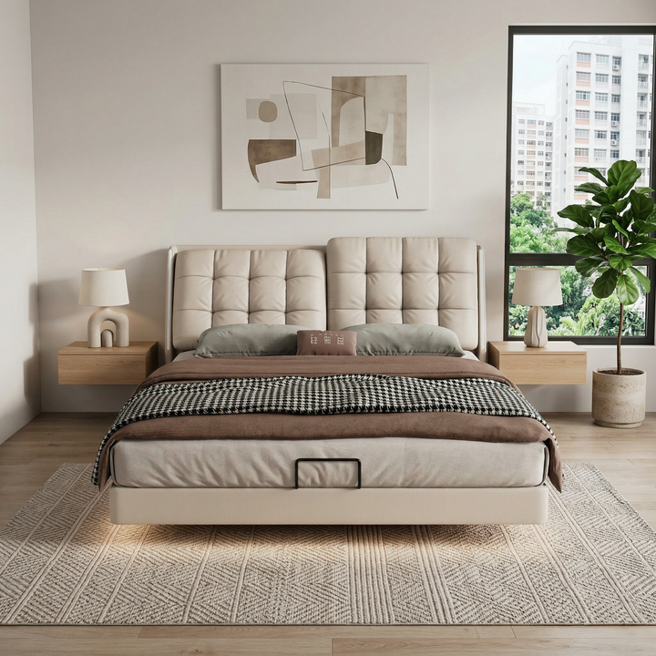 Calvora Leather Functional Backrest Bed Frame