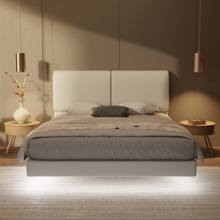Sloane Genuine Leather Floating Bed Frame (With LED)