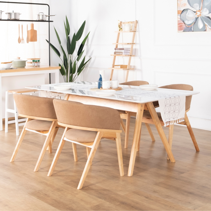 Adalius Wooden Dining Table with Marbled Granite Top (200cm)