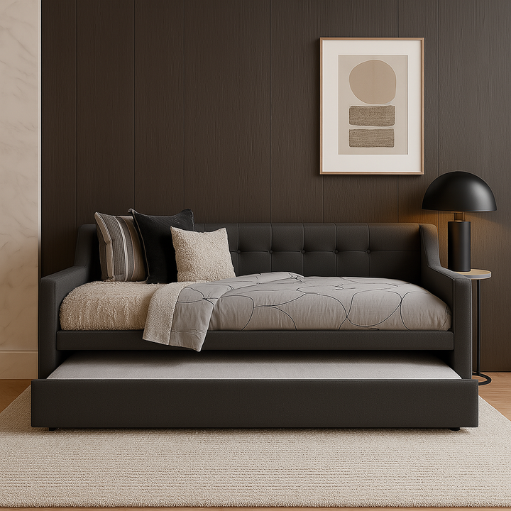 Merryle 3 in 1 Dark Grey Fabric Daybed Pull Out Bed Frame (Water Repellent)