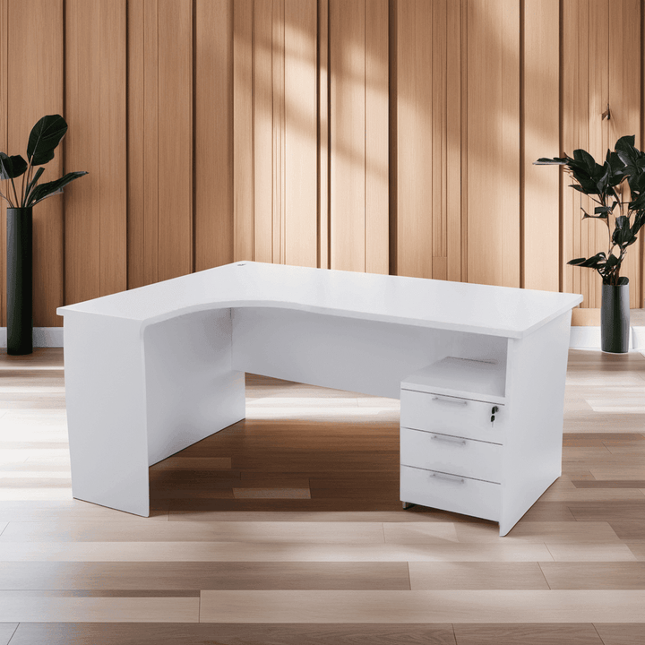 Guinevere L Shape Study Table with Mobile Pedestal