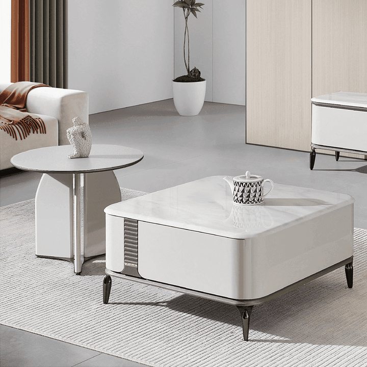 Lucille Nesting Coffee Table with Cultured Marble and Tempered Glass Top