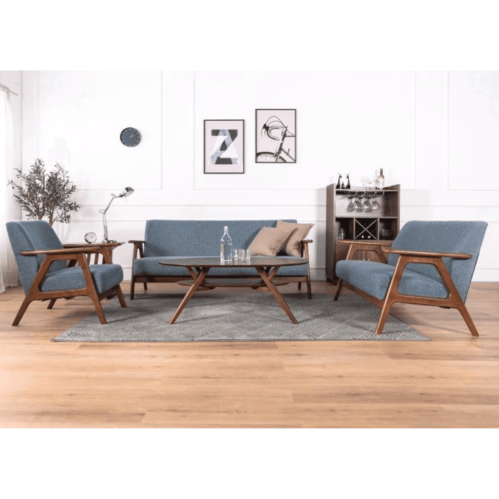 Andreus Blue Fabric Wooden Sofa