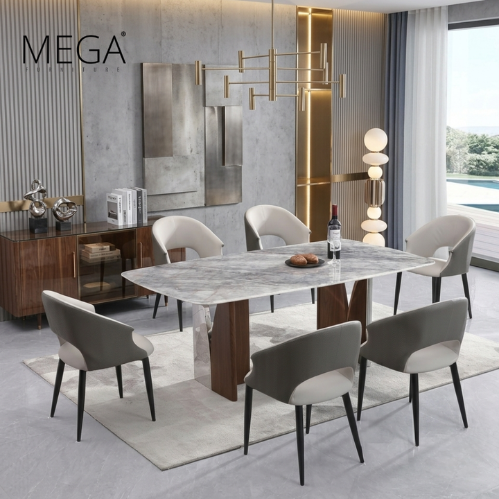 Tovaire Sintered Stone Dining Table & Spical Faux Leather Dining Chair Set (1+6)