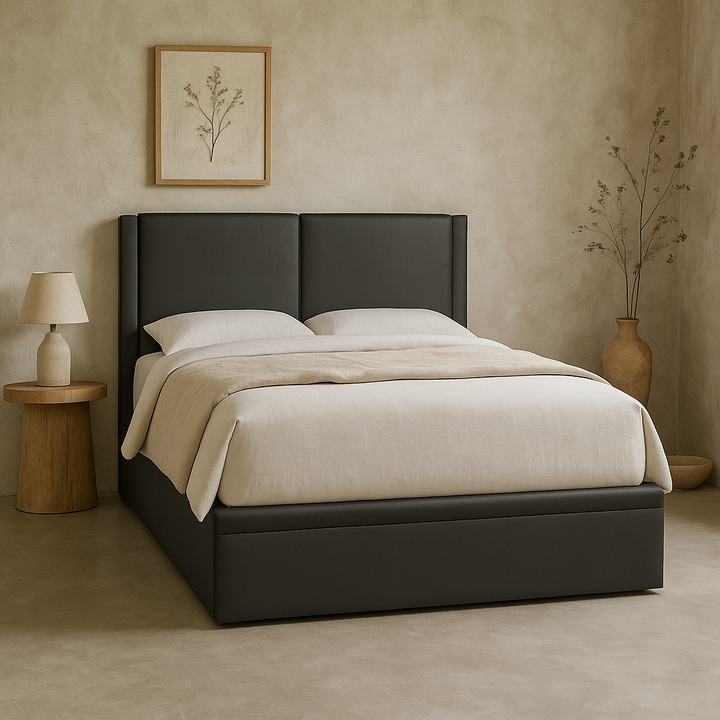 Ashleah Black Faux Leather Storage Bed + Somnuz® Comforto 10" Bamboo Fabric Latex Pocketed Spring Mattress