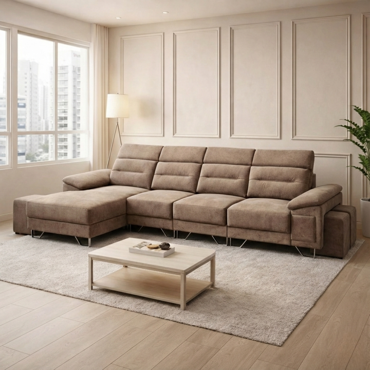 Pryn Fabric Adjustable Headrest L-Shaped Sofa by Esteller (Pet Friendly & Easy Clean)