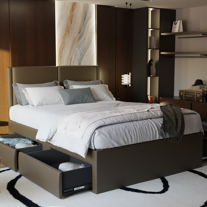 Ashleah Faux Leather Drawer Bed Frame