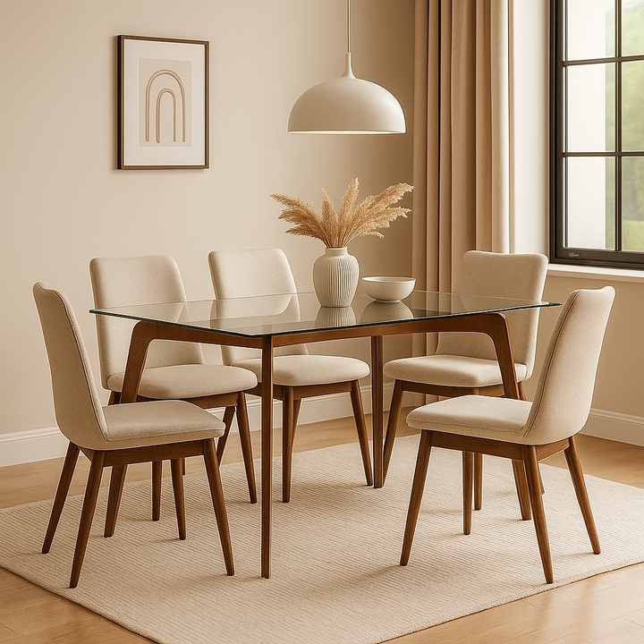 Amorette Wooden Dining Table with Tempered Glass Top (150cm)