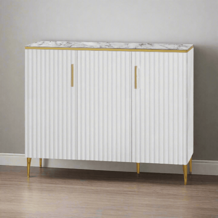 Dolvie 3 Door White Fluted Panel Shoe Cabinet (120cm)