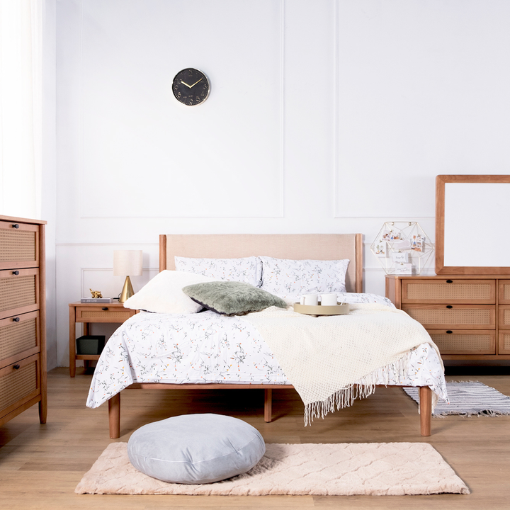 Delora Fabric Wooden Bed