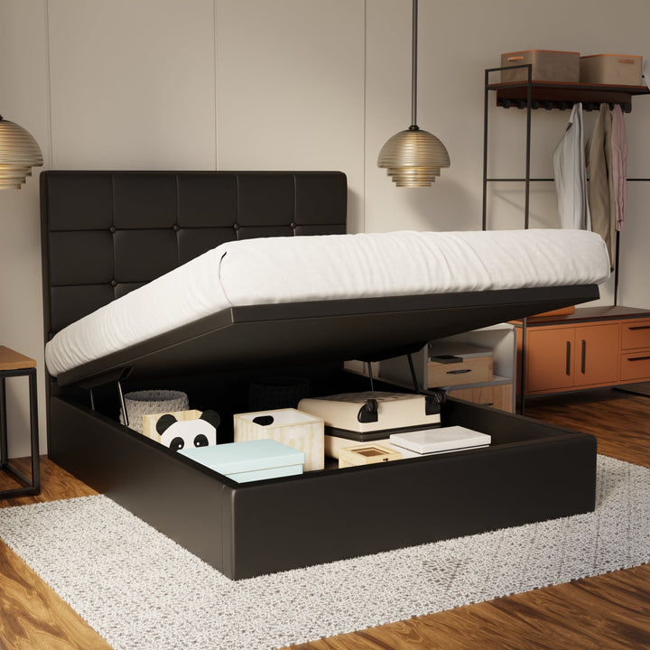 Theron Genuine Leather Storage Bed (Gas Lift) By Esteller
