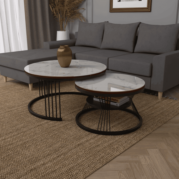 Elias Glossy Sintered Stone Round Nesting Coffee Table