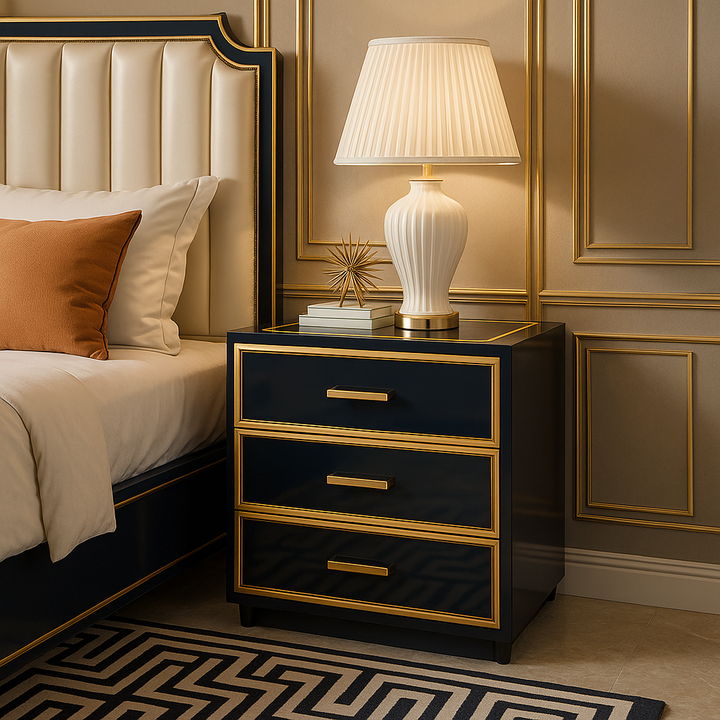 Dorsey Black Bedside Table with LED Light (48cm)