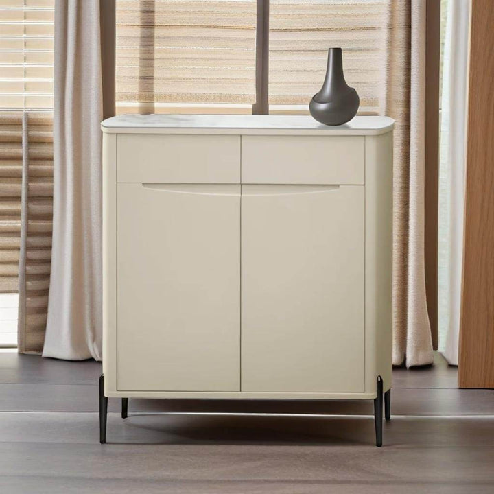 Corinne 2 Door Shoe Cabinet with Tempered Glass Top
