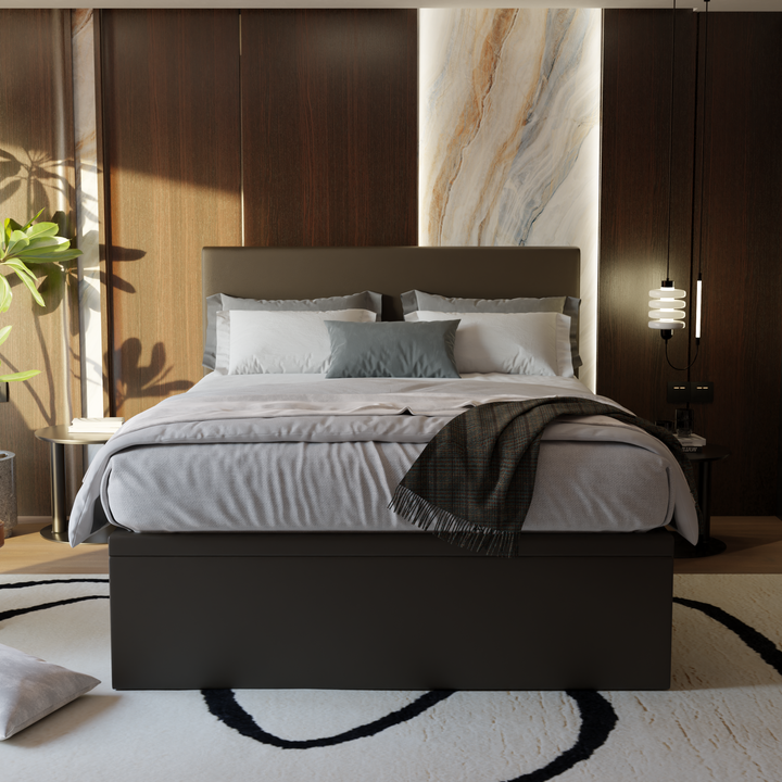 Devonne Brown Faux Leather Storage Bed + Somnuz® Comfy 10" Individual Pocketed Spring Mattress