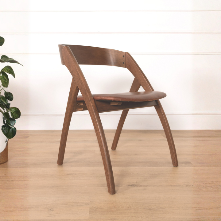 Hazel Brown Faux Leather Wooden Dining Chair