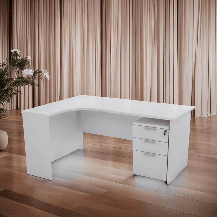 Guinevere L Shape Study Table with Mobile Pedestal
