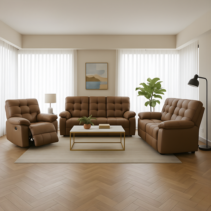 Elros Genuine Leather Recliner Sofa by Esteller