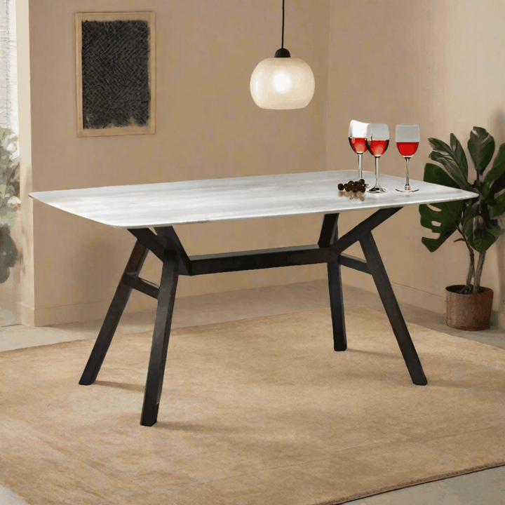 Rauha Wooden Dining Table with Crystalised Stone Top (160cm)