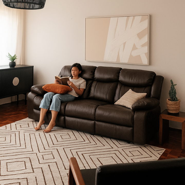 Auriga Genuine Leather Manual Recliner Sofa