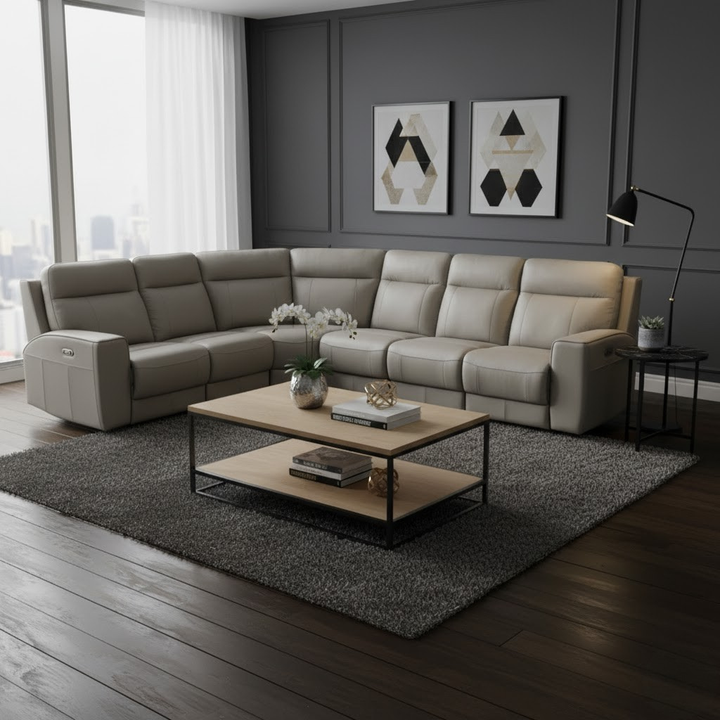 Takako Genuine Leather Recliner Sectional Sofa