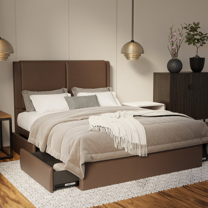 Vance Genuine Leather Drawer Bed By Esteller