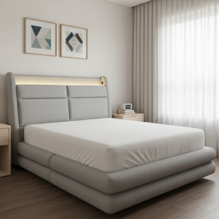 Virtue Fabric Headboard Storage Bed Frame by Esteller (Pet Friendly & Easy Clean)