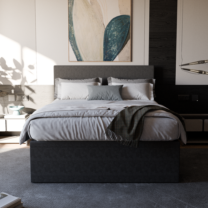 Devonne Grey Fabric Storage Bed (Water Repellent) + Somnuz® Comforto 10 Inch Bamboo Fabric Latex Individual Pocketed Spring Mattress