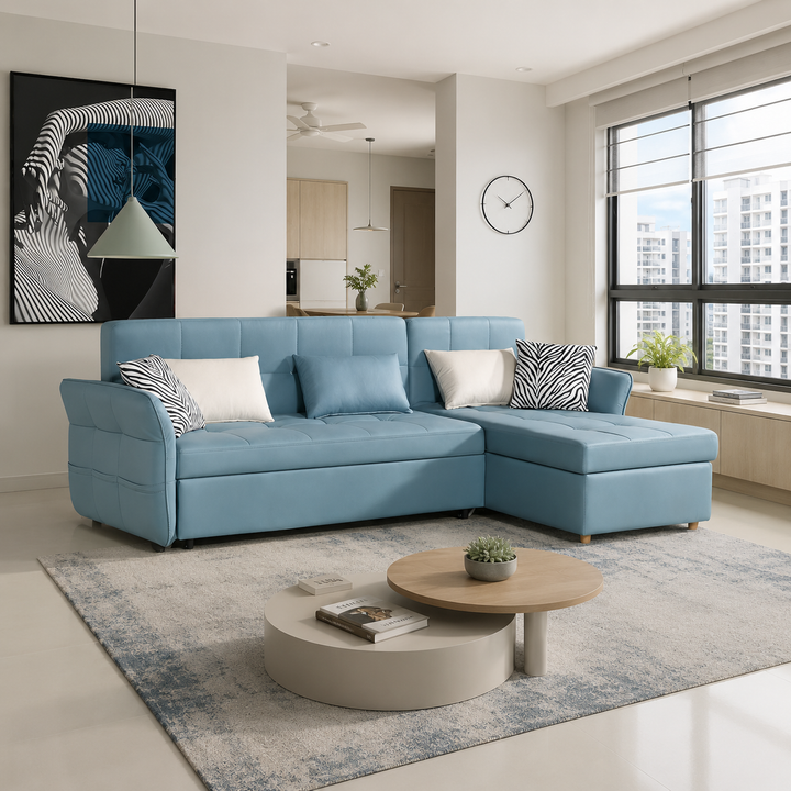 Travora L-Shaped Faux Leather Storage Sofa Bed