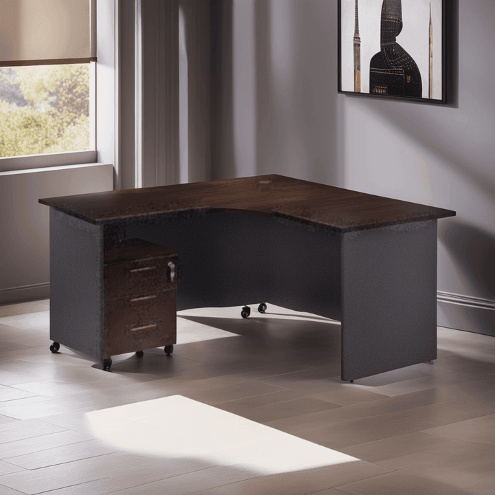 Dolly L-shaped Study Table with Mobile Pedestal