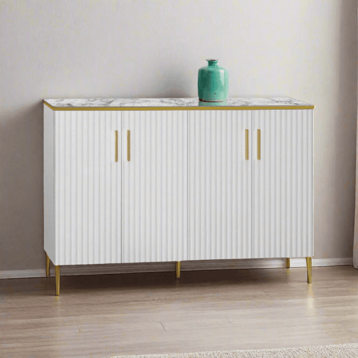 Dolvie 4 Door White Fluted Panel Shoe Cabinet (140cm)