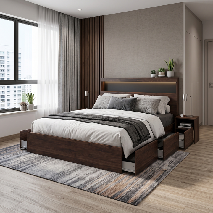 Scout Wooden Bed with Drawers (Queen)
