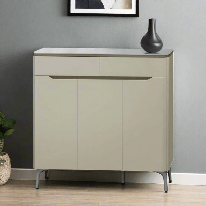 Bix 3 Door Shoe Cabinet with Tempered Glass Top (101cm)