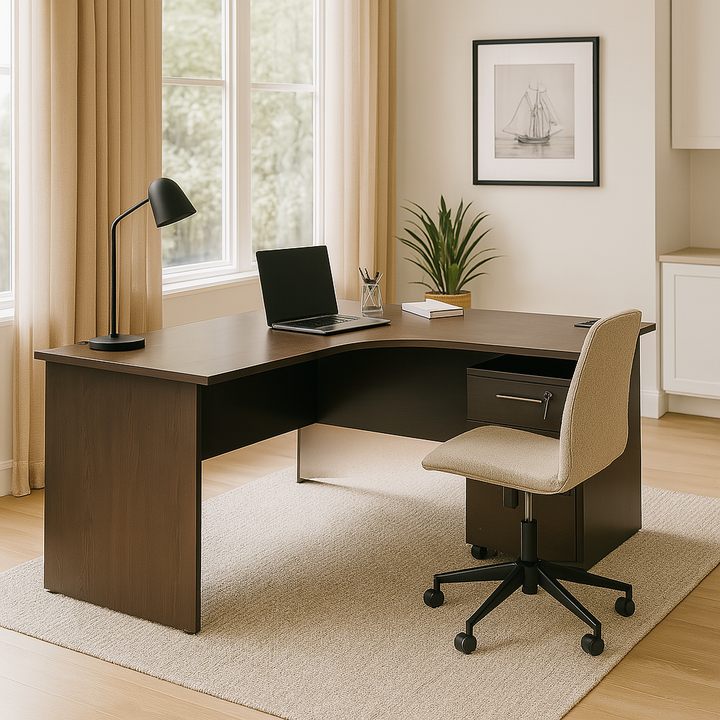 Aries L Shape Study Table with Mobile Pedestal (160cm)