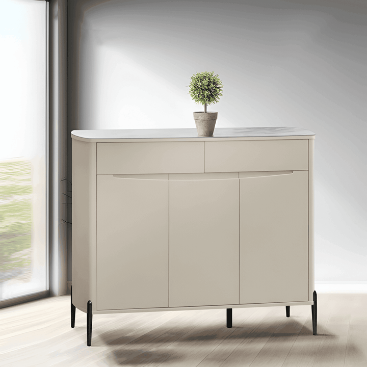 Corinne 3 Door Shoe Cabinet with Tempered Glass Top