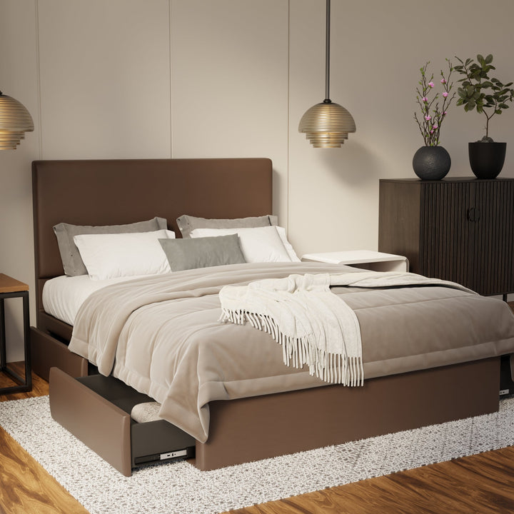 Kira Genuine Leather Drawer Bed By Esteller