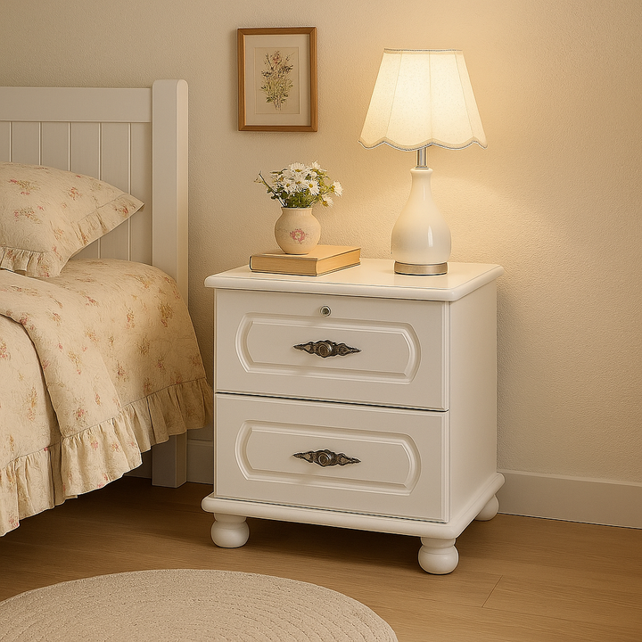 Jens White Wooden Bedside Table (41cm)