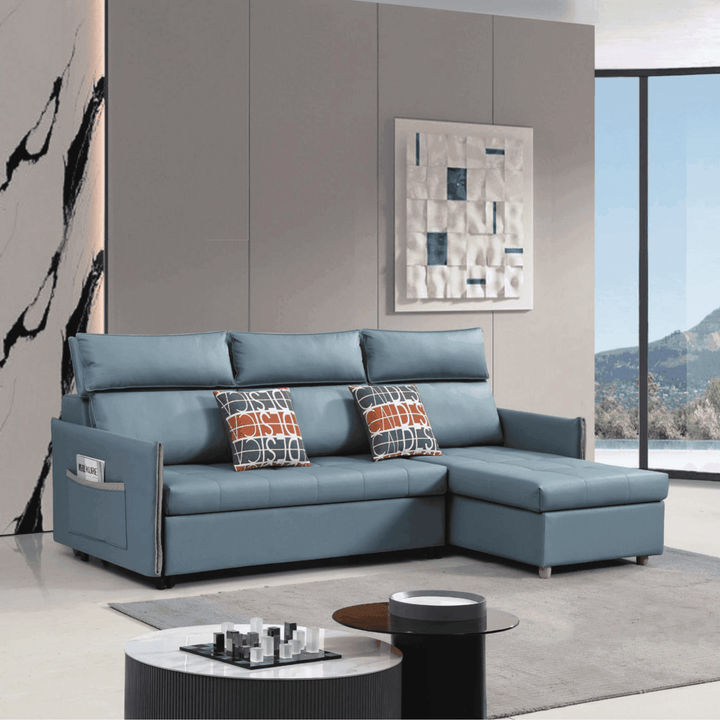 Janice L-Shaped Leathaire Storage Sofa Bed