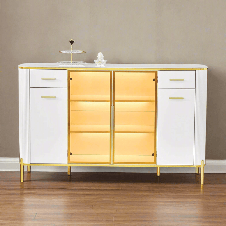 Maurille White Buffet Hutch with Sintered Stone Top (160cm)