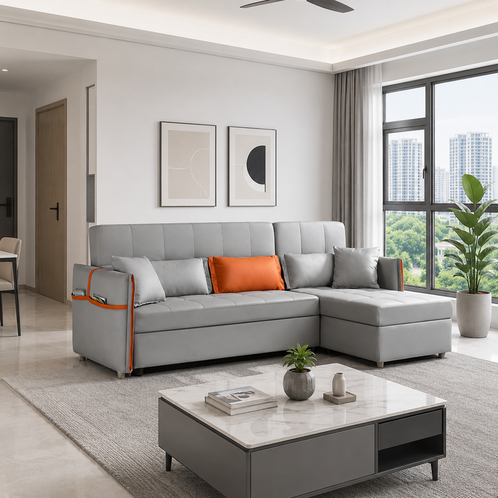 Rivella L-Shaped Faux Leather Storage Sofa Bed
