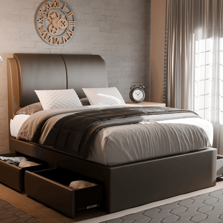 Berke Faux Leather Drawer Bed Frame