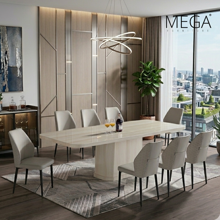 Velorum Marble Dining Table & Elda Faux Leather Dining Chair Set (1+8)