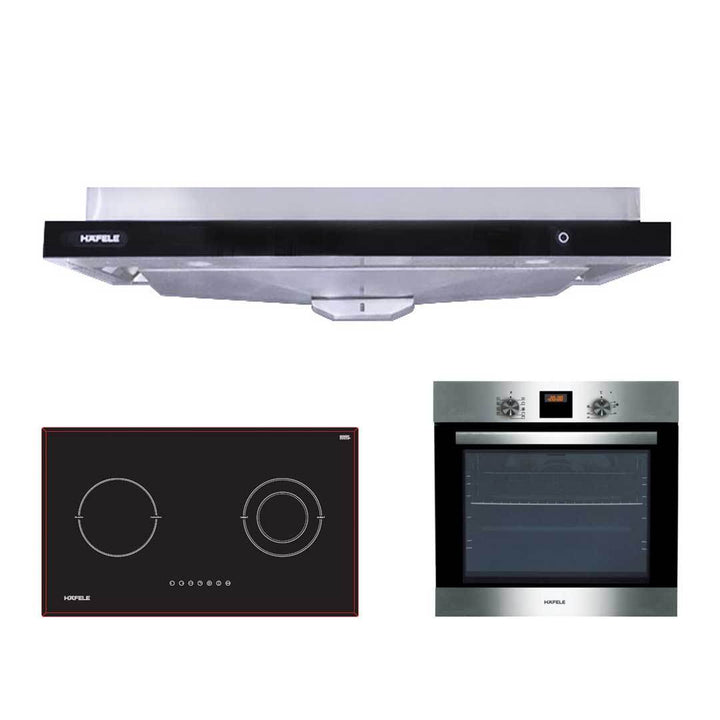 [BUNDLE] Hafele 90cm Semi Integrated Hood 536.88.133 + Hafele 75cm Hybrid Hob 536.08.897 + Hafele 60cm Multifunction Oven 536.07.490