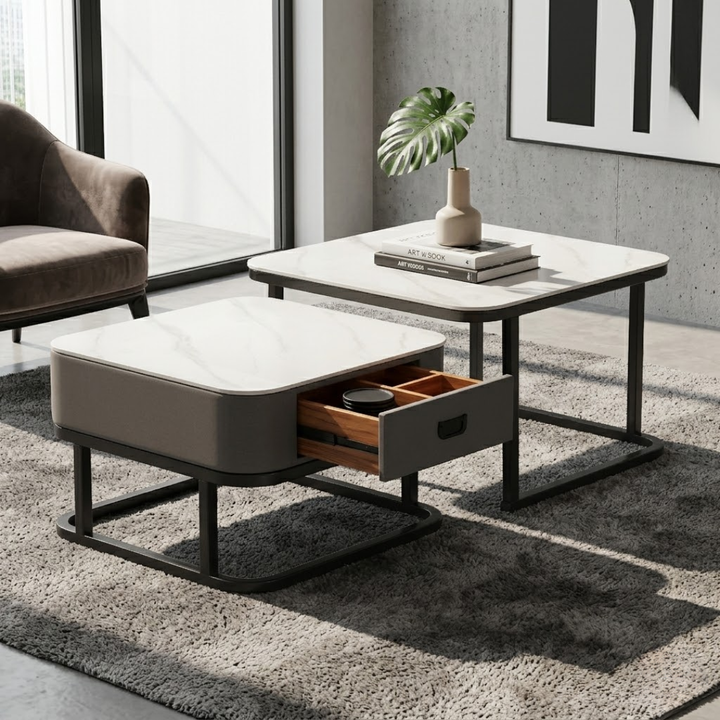 Penelope Sintered Stone Square Nesting Coffee Table