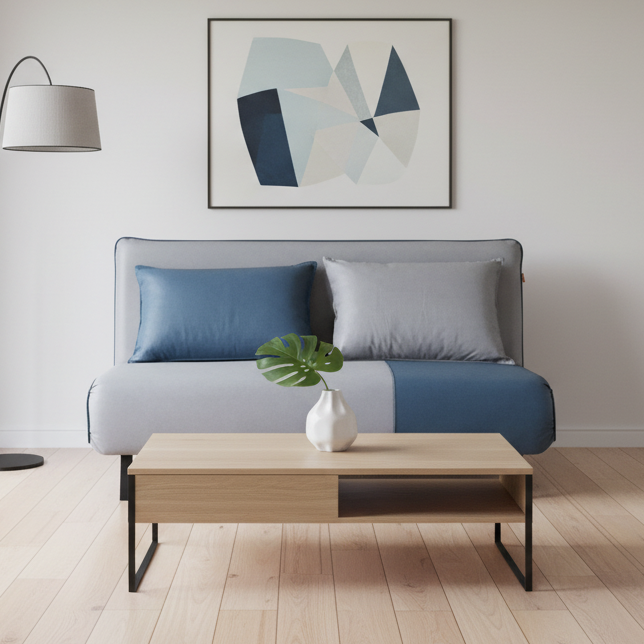 Lourdes Two Tone Leathaire Sofa Bed in Grey/Blue