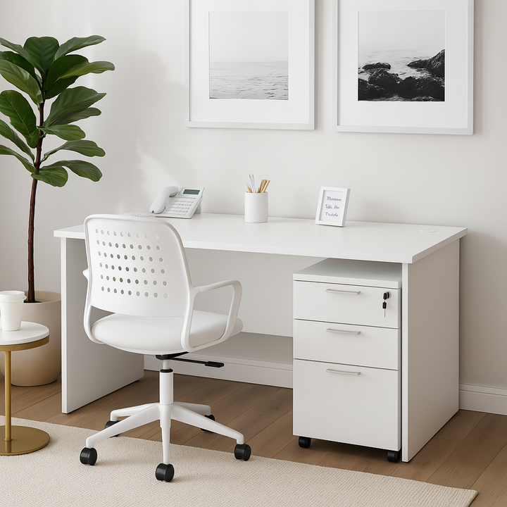 Guinevere Curved Study Table (180cm) with Mobile Pedestal