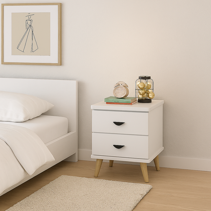 Hylos White Bedside Table (44cm)